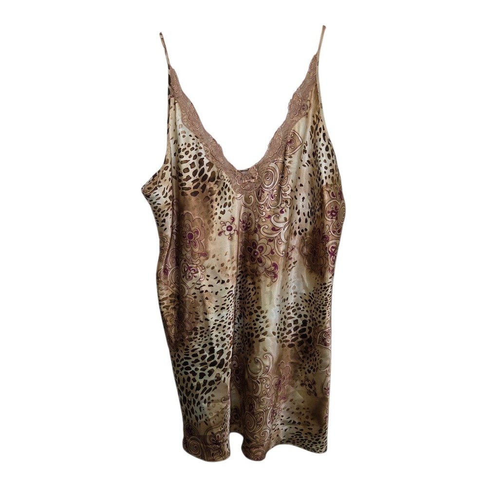 Delicates Woman Satin Animal Print Chemise Nightgown Slip Dress‎ Women's 2XL